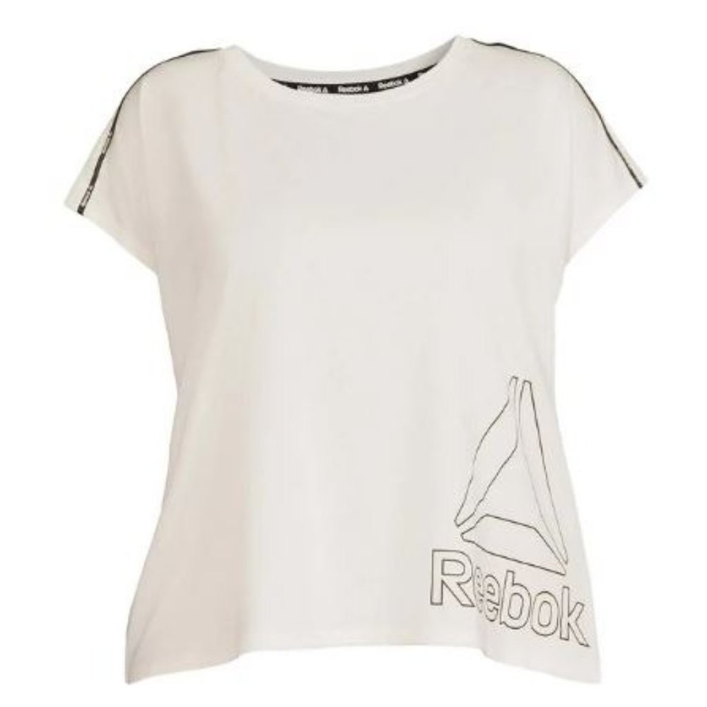 Reebok Dynamic Branded Piping Cropped Short Sleeve Tee NWT Size Large